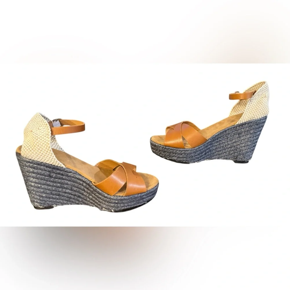 Maypole Brown/Navy Blue Espadrille Wedge Heels Size 8 - Picture 5 of 8